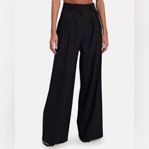 LUEL STUDIO Black Wool Charlotte Pleated Wide-Leg Pants  Size 8